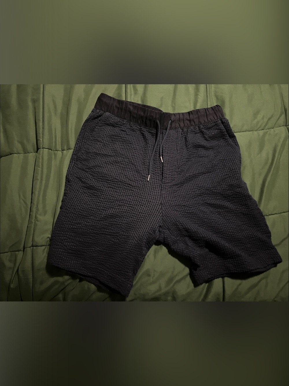 Zara Man Black Textured Athletic Waffle Shorts